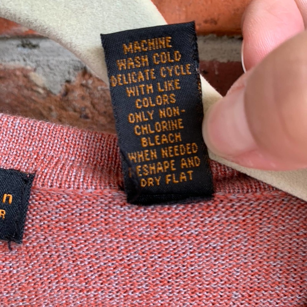 NEW Lord & Taylor Coral & Gray Henley Sweater - Picture 4 of 7